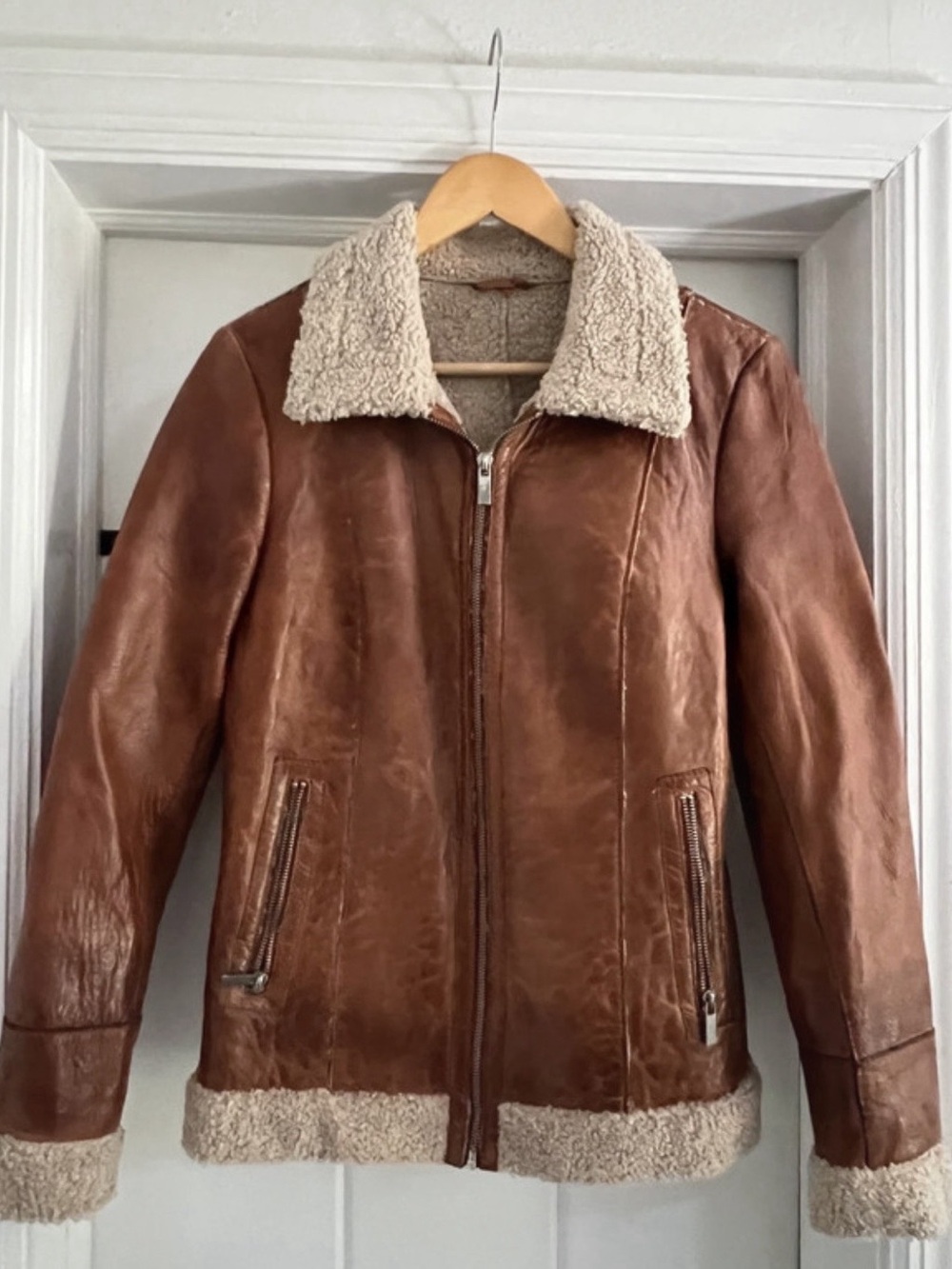 Vintage Soulfly Women'Small Leather Shearling Jacket Size Small